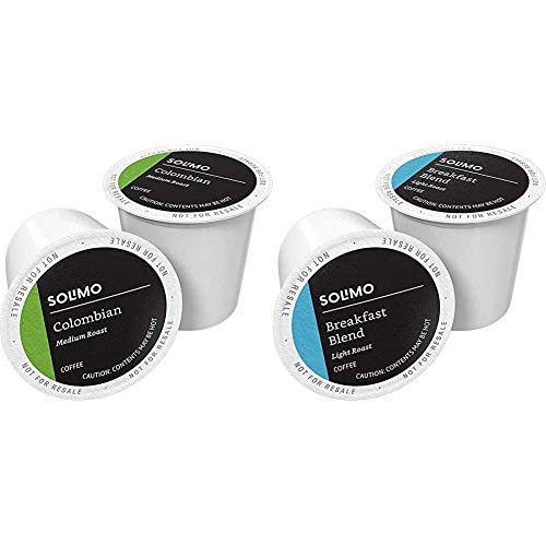 Amazon Brand - Solimo Medium and Light Roast Coffee Pods, Colombian and Breakfast Blend, Compatible with Keurig 2.0 K-Cup Brewers, 200 Count
