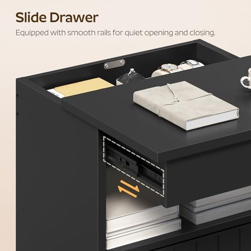 Small Nightstand with Gun Drawer, Bedside Table with Hidden Compartment, End Table with Storage, Night Stand for Bedroom, Office, Black ET22BB