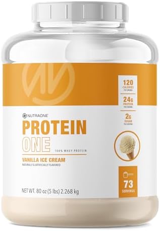 NutraOne ProteinOne Whey Protein Promote Recovery and Build Muscle with a Protein Shake Powder for Men & Women (Vanilla Ice Cream - 5 lbs.)
