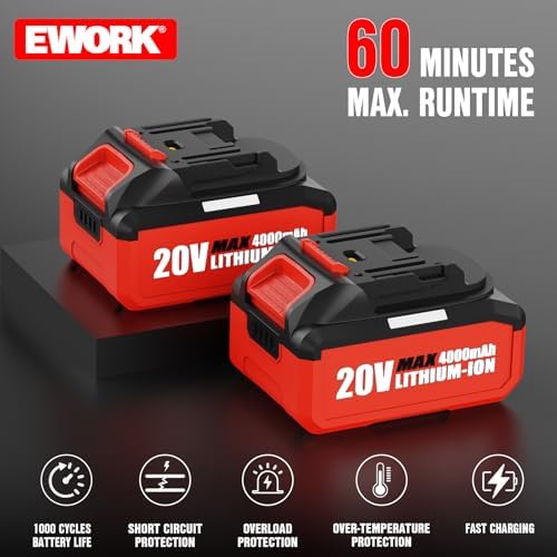 EWORK 20V 700CFM Cordless Leaf Blower with 2×4.0Ah Batteries and Charger | 2-Speed Adjustable Powerful Handheld Electric Leaf Blowers for Lawn Care