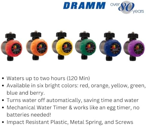 Dramm ColorStorm Premium Water Hose Timer, Mechanical, Turns Water Off Automatically, Up to 120 Minutes of Run Time, Compact for Lawn, Drip