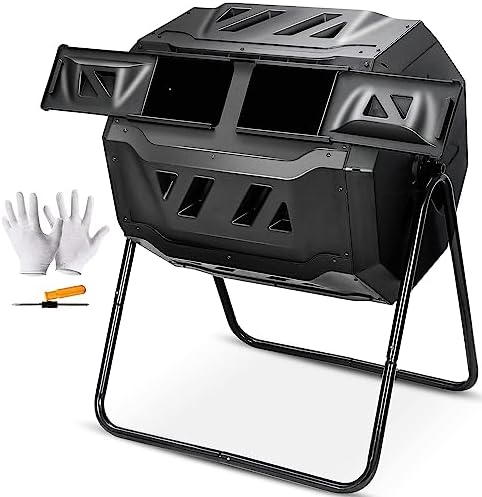 Nova Microdermabrasion 43 Gallon Compost Tumbler Bin Composter Dual Chamber BPA Free Compost Bin Outdoor Rotating Garden Yard Waste Bins