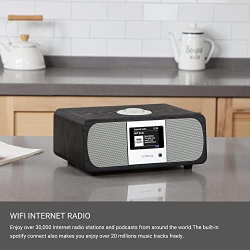 LEMEGA M3+ Internet Radio, Podcasts,Spotify, Bluetooth, FM Stereo, Walnut | Full colour display, 40 presets, remote control, acoustic wooden cabinet, headphone jack, USB, AUX-in, dual alarms clock