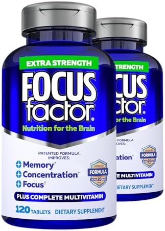 Focus Factor Adults Extra Strength, 120 Count - Brain Supplement for Memory, Concentration and Focus - Complete Multivitamin with DMAE, Vitamin D, DHA - Trusted Health Vitamins