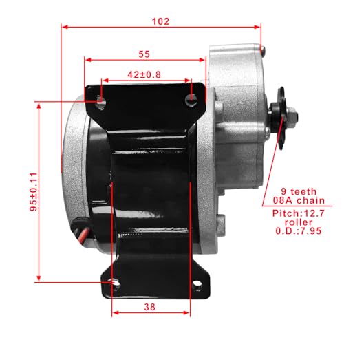 24 Volt 350 Watt MY1016Z3 Gear Reduction Electric Motor with 9 Tooth Sprocket for E Scooter