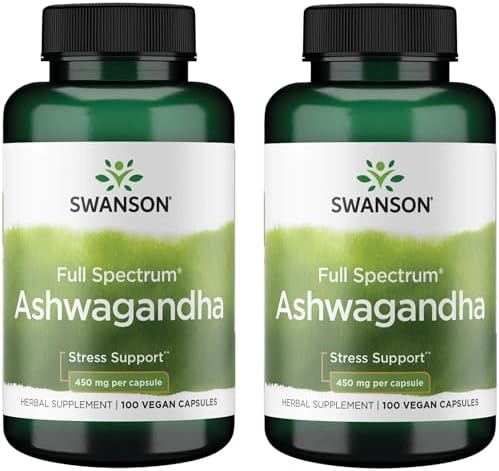 Swanson Ashwagandha Powder Supplement, 450 mg, 100 Capsules, 2 Pack | Herbal Adaptogen Supporting a Healthy Stress Response and Relaxation, Also Aids Immune and Energy, Ayurvedic Indian Ginseng