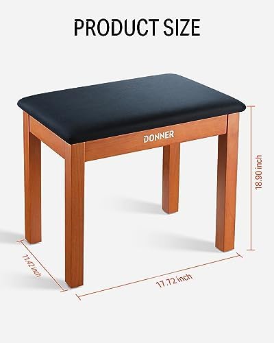 Donner Piano Bench with Storage, Solid Wood Keyboard Bench Piano Bookcase Stool Chair Seat with High-Density Sponges Pad, Black