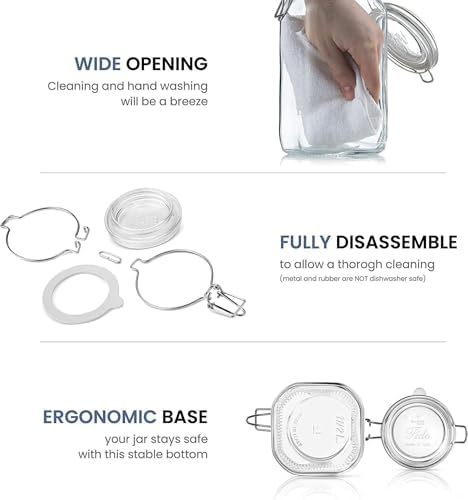 Bormioli Rocco Fido Glass Jar with Airtight Clamp Lid, 67.75 Oz - Clear | Italian Glass Fermentation Jar for Kombucha, Kimchi, Pickles & Sauerkraut