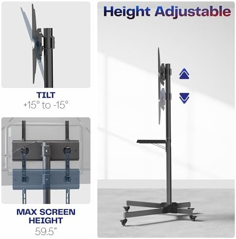 VIVO Mobile TV Cart for 32 to 83 inch Screens up to 110 lbs, LCD LED OLED 4K Smart Flat and Curved Panels, Rolling Stand with Laptop DVD Shelf, Locking Wheels, Max VESA 600x400, Black, STAND-TV03E