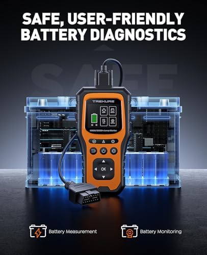 Car Battery Jump Starter with OBD2 Scanner 5000A, Car Battery Jumper Starter Portable (All Gas/10L Diesel), 12V Jump Box Jumper Cables