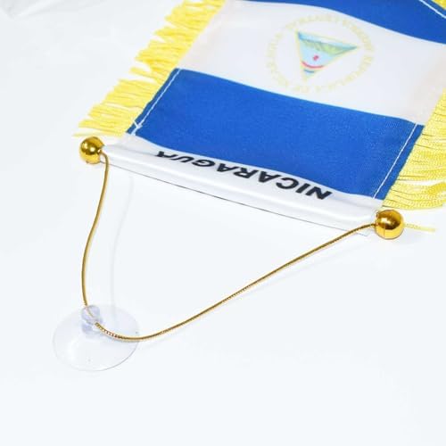 Nicaragua Hanging Flag with Suction Cup Double Sided Mini 4x6 Inch Nicaraguan Banner Decorations for Car Home Wall Door Window