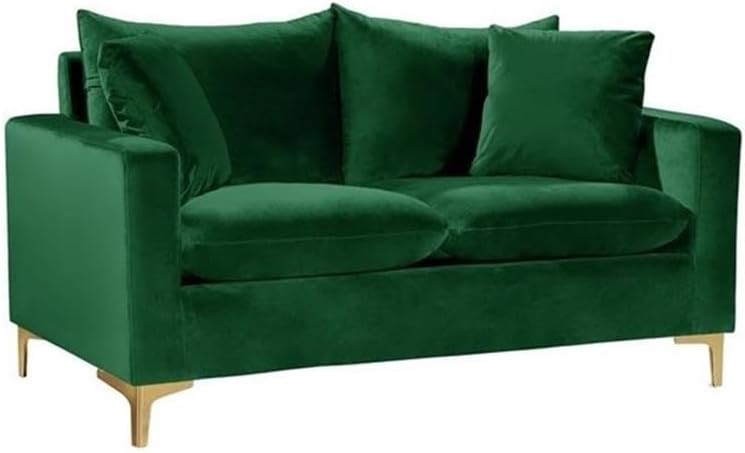 Meridian Furniture Naomi Collection Modern | Contemporary Grey Velvet Upholstered Loveseat with Stainless Steel Base in a Rich Gold or Chrome Finish, 633Grey-L