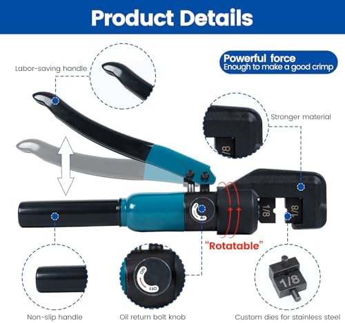 Muzata Cable Railing Crimping Tool Hydraulic Crimper with 1/8" Die CR09
