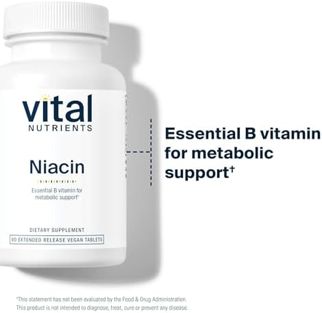 Vital Nutrients Niacin 500mg - Timed-Release Niacin Supplement for Men & Women - Vitamin B3 Supports Heart Health and Protein & Fat Metabolism