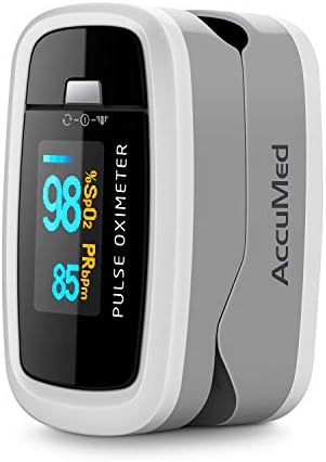 AccuMed CMS-50D1 Fingertip Pulse Oximeter Blood Oxygen Sensor SpO2 for Sports and Aviation. Portable and Lightweight with LED Display, 2 AAA Batteries