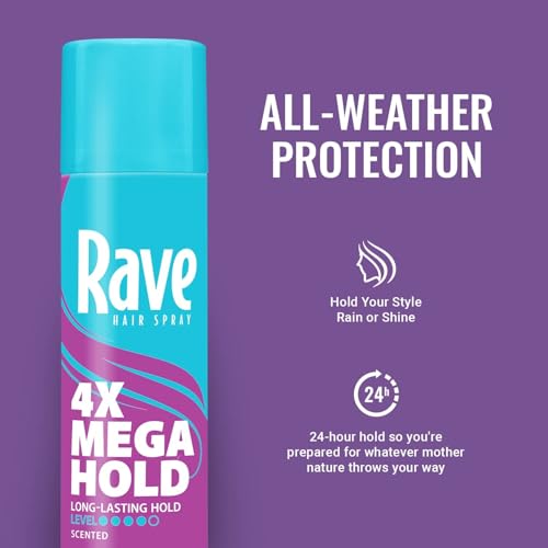 rave 4X Mega Unscented Aerosol Hairspray - Hair Spray for High Humidity Weather - 24-Hour Lasting Hold - Vitamin-Enhanced Hair Volume Spray - 11 oz