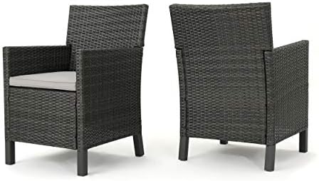 Christopher Knight Home Cypress Outdoor Wicker Dining Chairs with Water Resistant Cushions, 2-Pcs Set, Grey / Light Grey / Dark Grey