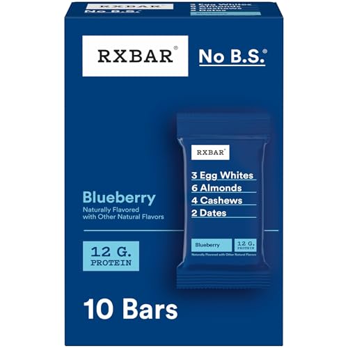 RXBAR Protein Bars, 12g Protein, Gluten Free Snacks, Blueberry, 22oz Box (12 Bars)