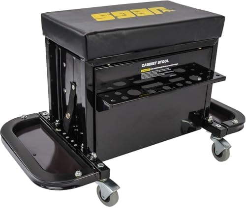 3-Drawer Rolling Tool Box Seat | 3-Drawer Rolling Tool Box Seat for supporting the driver or passenger in the vehicle; steel and rubber construction