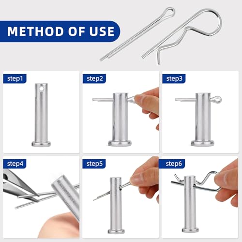 50 Pcs Cotter Pins Assortment Kit R Clips retaining pin | Heavy Duty R Clips Hardware Pins, 5 Sizes Spring Fasteners, Hitch Pin for Trailer Locking