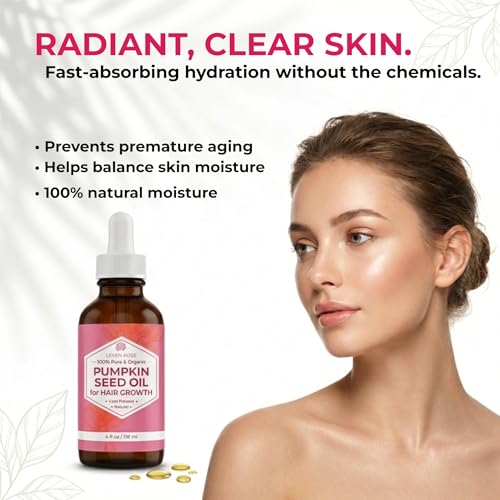Leven Rose Pumpkin Seed Oil for Hair Growth 2 oz, 100% Pure Pumpkin Seeds Oil for Skin and Nails - Natural Pumpkin Seed Extract for Moisturizing Scalp, Dry and Rough Skin