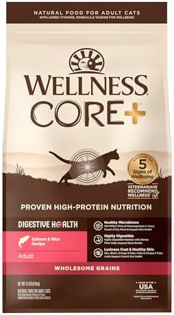 Wellness CORE+ Adult Dry Cat Food, Natural, Wholesome Grains Kibble, Digestive Health Chicken and Rice Recipe, 5 lb Bag