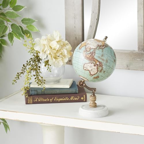 Deco 79 Marble Globe with Marble Base, 7" x 7" x 11", Teal | Educational/Geographic Earth World Map Decorative World Globe With Marble Base World Globe