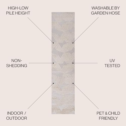 JONATHAN Y Art Deco Geometric Indoor Outdoor Area Rug 3X5 Black/Ivory, Jazz High-Low Pile for Backyard, Patio, Porch, Easy-Cleaning, High Traffic
