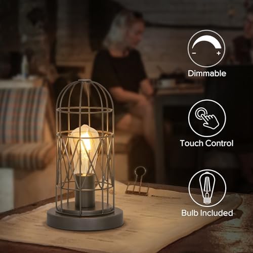 Touch Control Table Lamp, 3 Way Dimmable Lamp, Industrial Bedside Lamp