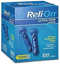 ReliOn 30G Ultra-Thin Lancets, 100-ct | ReliOn Prime Blood Glucose Test Strips, 25-ct | Bundled Set