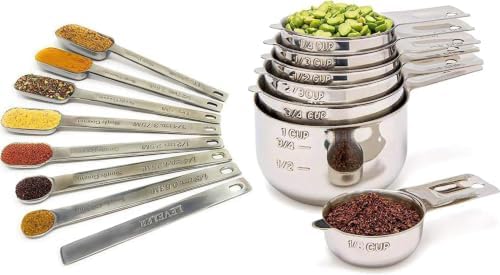 Simply Gourmet Measuring Cups & Spoons Set of 12, 18/08 Stainless Steel Kitchen Gadgets, Stackable Design with Long Handle Spoons, Fits in Spice Jars, Cooking & Baking Set for Dry & Liquid