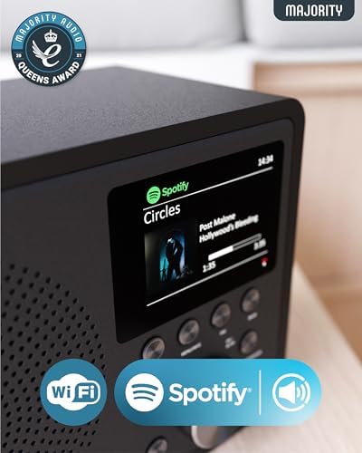 Internet Radio for Home with WiFi and FM | DSP Speaker Perfect for Bedroom, Kitchen, and Living Room Use | FM, Spotify Connect, Multi-Alarm