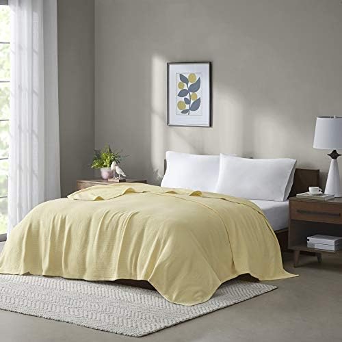 Madison Park 100% Cotton Breathable Queen Size Blanket for Bed, Blue | Freshspun Basketweave, All Season, Farmhouse Classic Bed Cover Full for Summer, OEKO TEX, Warm Home Essential For Couch, Sofa