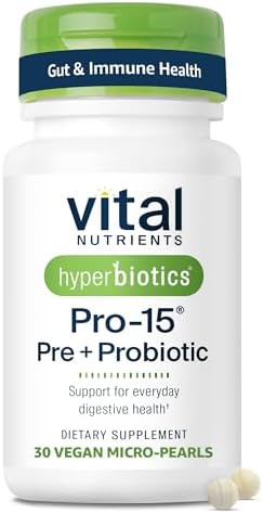 Hyperbiotics Vital Nutrients Pro-15 Prebiotics and Probiotics for Women and Men | 15 Science Backed Strains | Supports Occasional Constipation, Diarrhea, Gas & Bloating | 60 Vegan Time Release Pearls