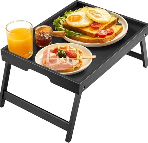Bamboo Bed Tray Table with Foldable Legs, Breakfast Tray for Sofa, Bed, Eating, Working, Used As Laptop Desk Snack Tray by Pipishell