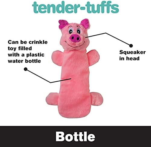 SmartPetLove Snuggle Puppy Tender Tuffs - Water Bottle Cruncher with Puncture Resistant Squeaker - Pig Bottle Cover Dog Toy