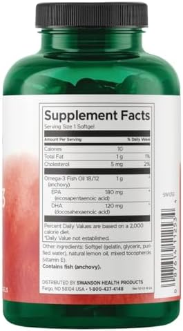 Swanson Omega-3 Fish Oil, 180 mg EPA + 120 mg DHA, 150 Softgels, Lemon | Heart, Brain, and Joint Support Supplement for Health-Conscious Adults, Provides Essential Fatty Acids EPA and DHA