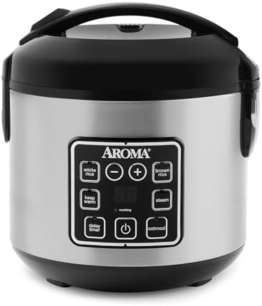 Aroma Housewares 8-Cup (Cooked) (4-Cup UNCOOKED) Digital Rice Cooker and Food Steamer (ARC-914D),White