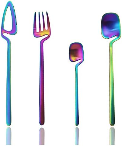 JASHII Hangable Silverware Set, Matte Rainbow Flatware Cutlery Set Service for 2