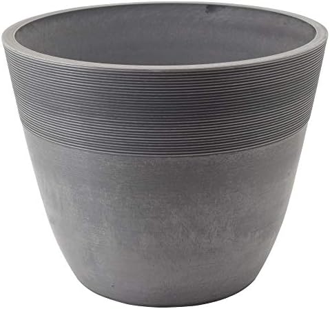PSW Pot Collection 12-inch Plastic/Stone/Wood Composite Large Ribbed Planter – No Drainage Hole (Drillable), Indoor/Outer Garden Pot for Foliage