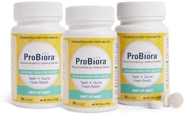 ProBiora Oral Probiotics for Teeth and Gums | Dental Probiotics for Improved Oral Health | Bad Breath Treatment for Adults | ProBiora3 Patented Probiotic Blend | Tooth Whitening | 30 Mint Tablets