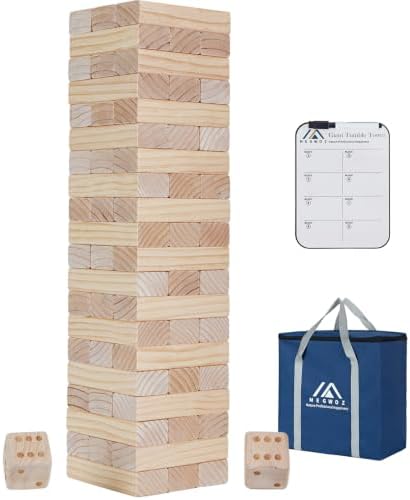 Megwoz Giant Tumble Tower Games for Kids and Adults 57 Blocks New Zealand Pine Wooden Blocks Stacking to Over 4.2FT Family Game for Indoors Outdoors