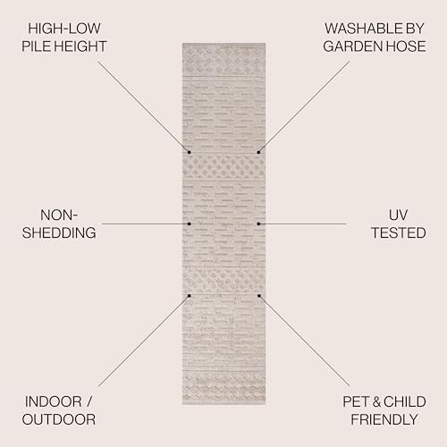 JONATHAN Y Moroccan Geometric Indoor Outdoor Area Rug 3X5 Beige, Xlendi High-Low Pile for Backyard, Patio, Porch, Easy-Cleaning, High Traffic