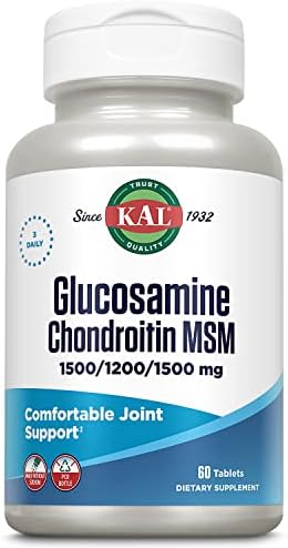 KAL Glucosamine Chondroitin MSM, Joint Support Supplement for Women and Men, 1500mg Glucosamine Sulfate, 1200mg Chondroitin, MSM, Rapid Disintegration, 60-Day Guarantee, 30 Servings, 90 Tablets