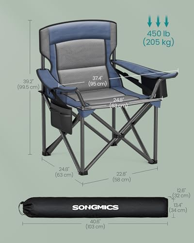 SONGMICS Folding Camping Chair, 450 lb Capacity | Folding lawn chair with cup holder and heavy-duty design, Ink Black, UGCB066B01