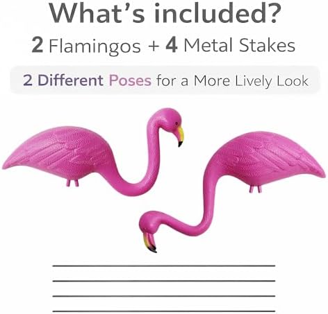 GiftExpress Pink Flamingos Yard Decorations - 2 Pack Small 14" Tall Plastic Flamingo Statue w/Metal Stakes - Lawn Ornaments & Garden Decor for