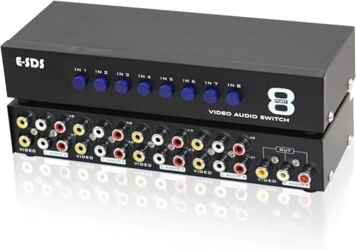 E-SDS 8-Way RCA Switch AV Switcher 8 in 1 Out Composite Selector Box | AV Switch Video L/R Audio Selector Box for DVD STB Game Consoles