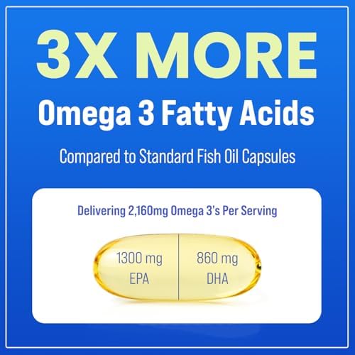 Triple Strength Omega 3 Fish Oil 3600 mg | EPA & DHA | 180 Softgels | Burpless Fish Oil Supplement