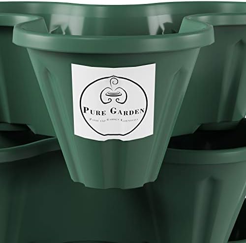 Set of 3 Stacking Planter Tower - 3-Tier Space Saving Flower Pots - Indoor/Outdoor Vertical Herb and Vegetable Planter by Pure Garden (Hunter Green)
