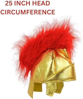 Beistle Fabric Roman Helmet – Gold Metallic Foam Costume Headpiece with Red Crest, Warrior Hat for Halloween, Theatrical Performances